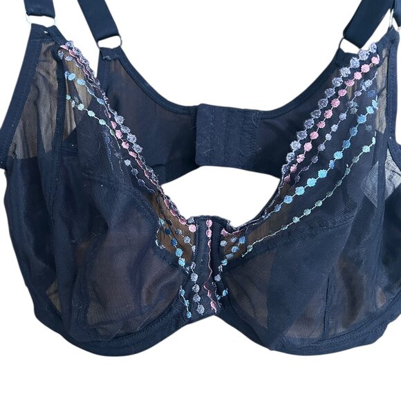 Elomi Navy Blue Sheer Underwire Bra Sz 38I Sparkly Pastel Polka Dots Lingerie - Picture 4 of 6